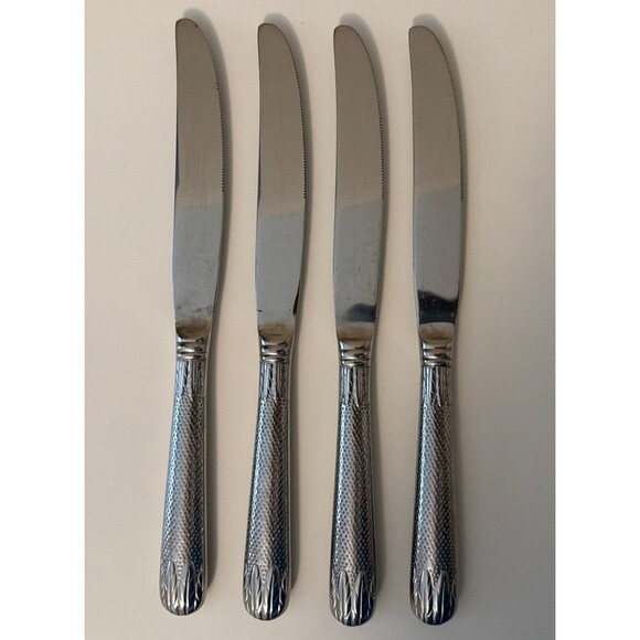 Retroneu Laurel Honeycomb Dinner Knives Set of 4 Stainless Flatware - Picture 2 of 6